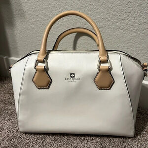 Kate Spade White & Brown Crossbody Purse with Camel Brown Straps